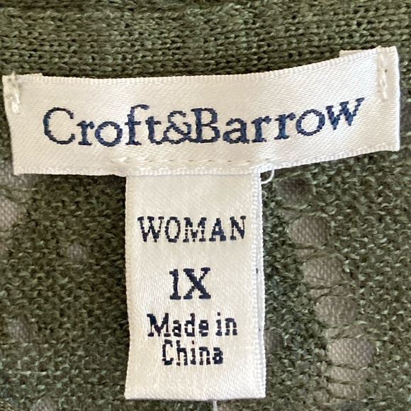 Olive loose knit cardigan, size 1X NWT, open front, Croft & Barrow brand - Picture 3 of 6